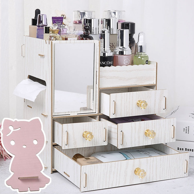Wooden Cosmetic Storage Box Jewelry Drawer Organizer