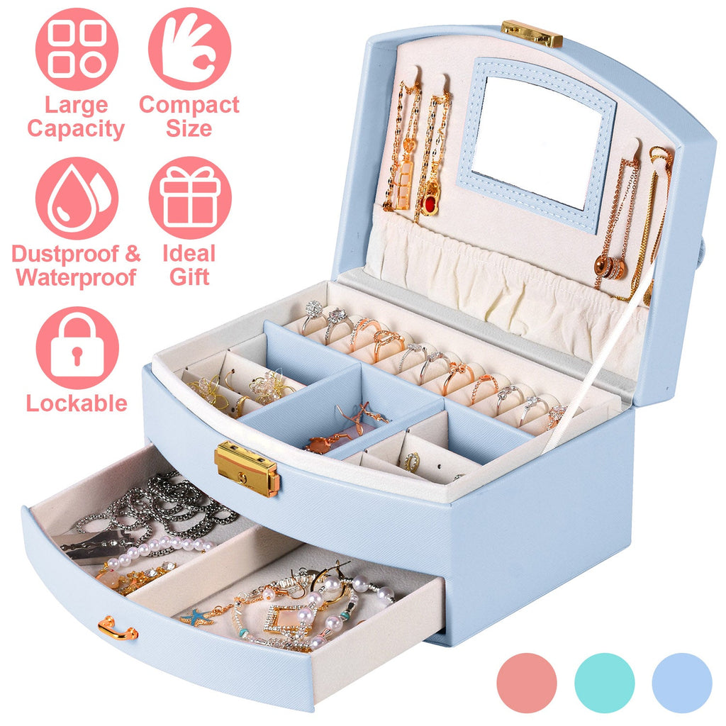2-Layer Lockable Jewelry Box with Travel Handle
