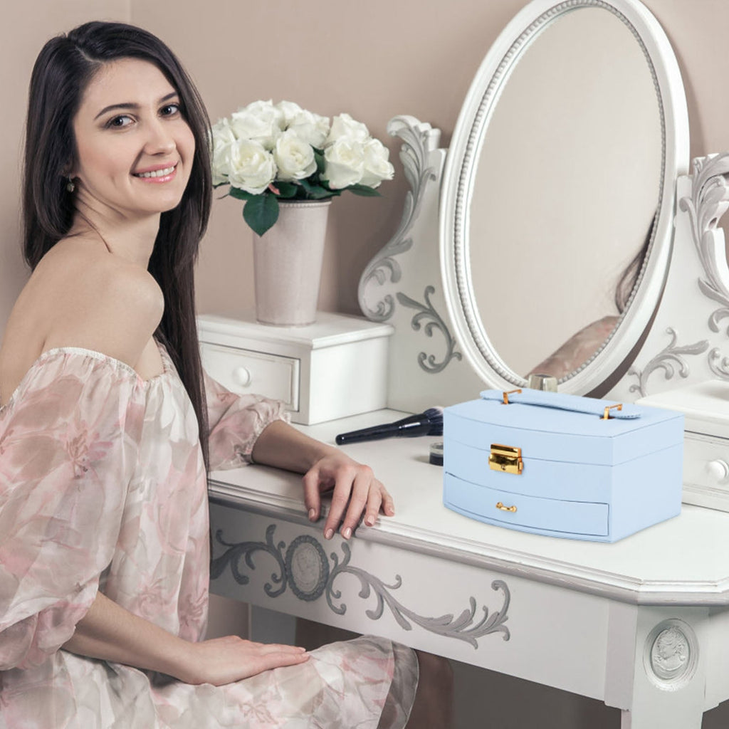 2-Layer Lockable Jewelry Box with Travel Handle