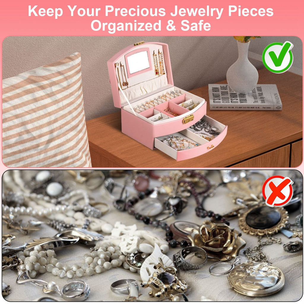 2-Layer Lockable Jewelry Box with Travel Handle