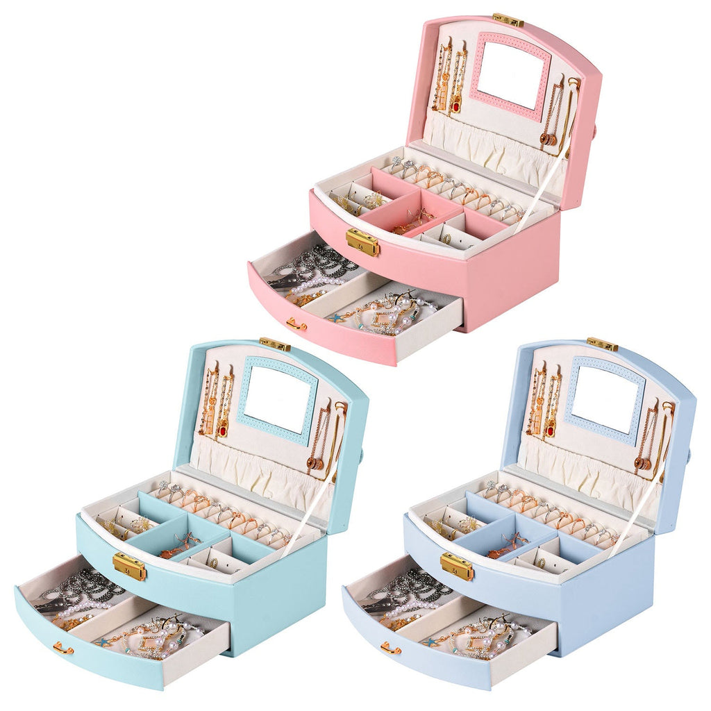 2-Layer Lockable Jewelry Box with Travel Handle