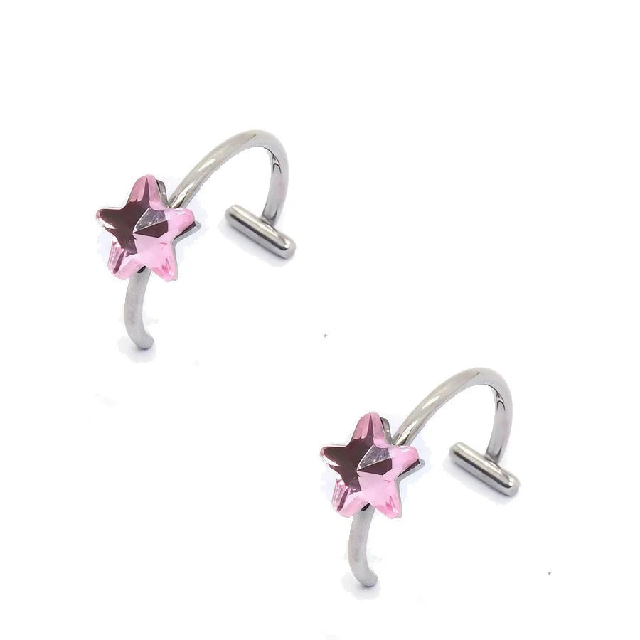2 Piece Set Stainless Steel Clip-On Nose and Lip Rings | Punk Style Fake Piercing Jewelry