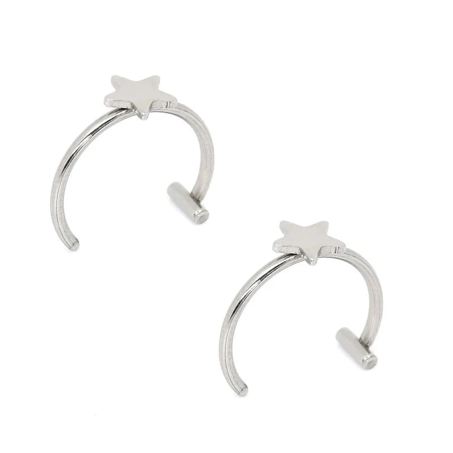 2 Piece Set Stainless Steel Clip-On Nose and Lip Rings | Punk Style Fake Piercing Jewelry
