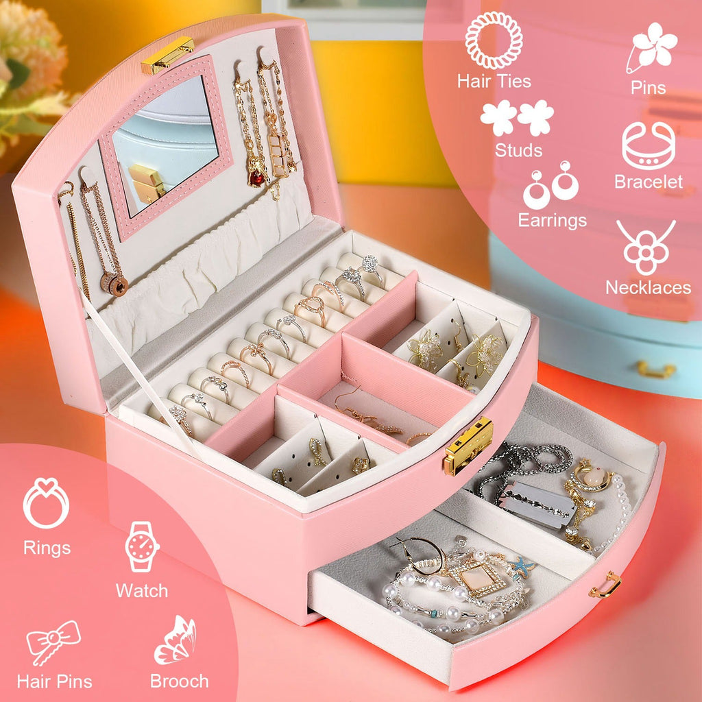 2-Layer Lockable Jewelry Box with Travel Handle