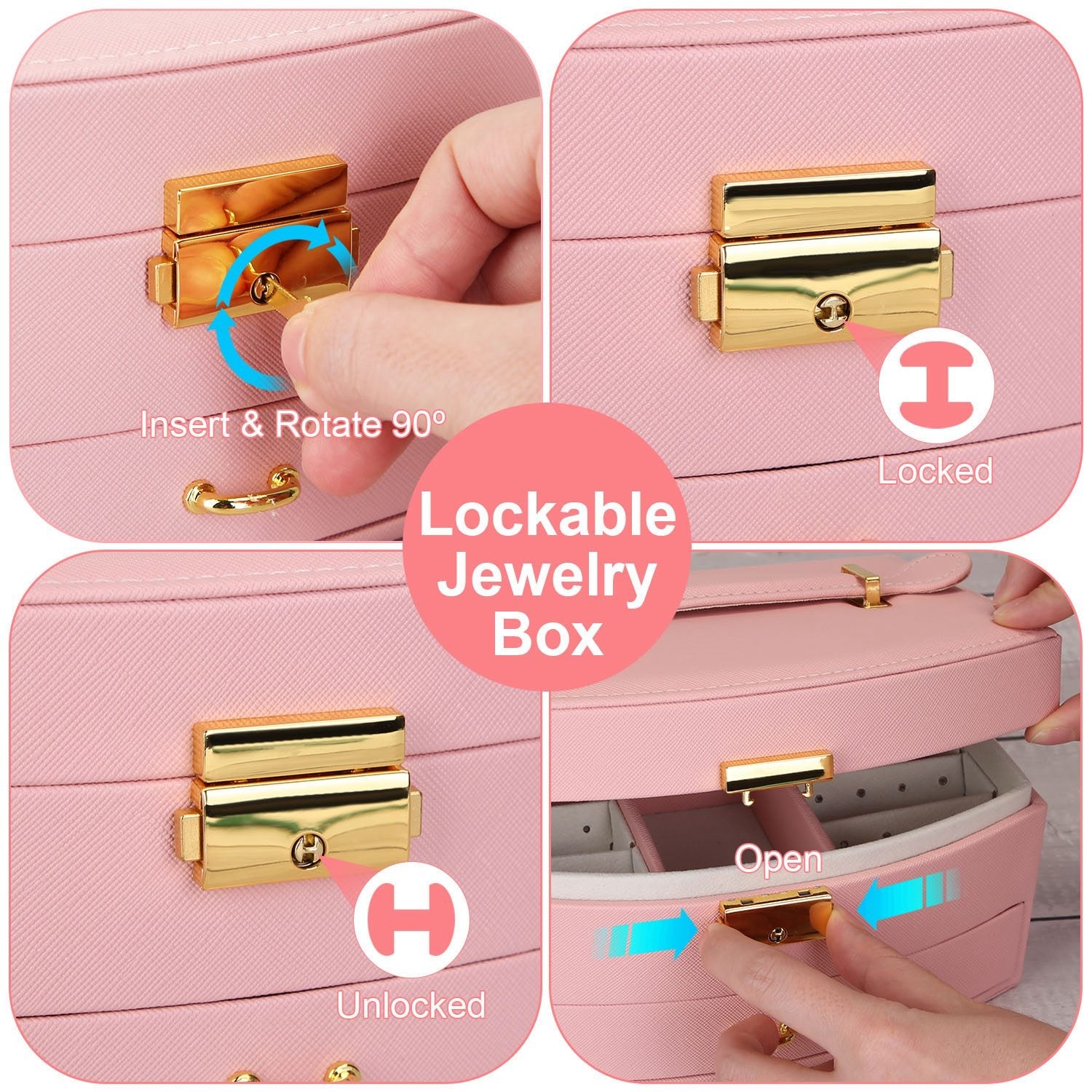 2-Layer Lockable Jewelry Box with Travel Handle