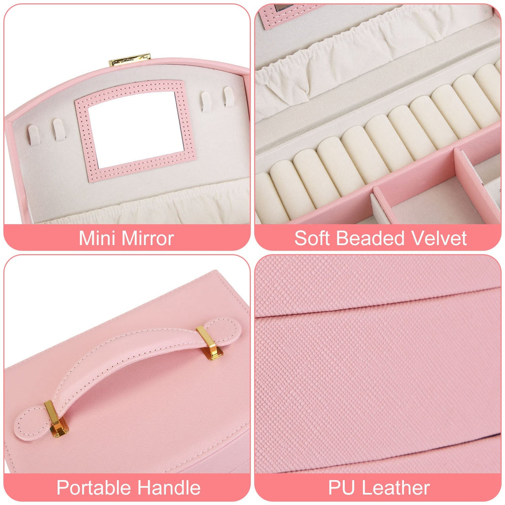 2-Layer Lockable Jewelry Box with Travel Handle