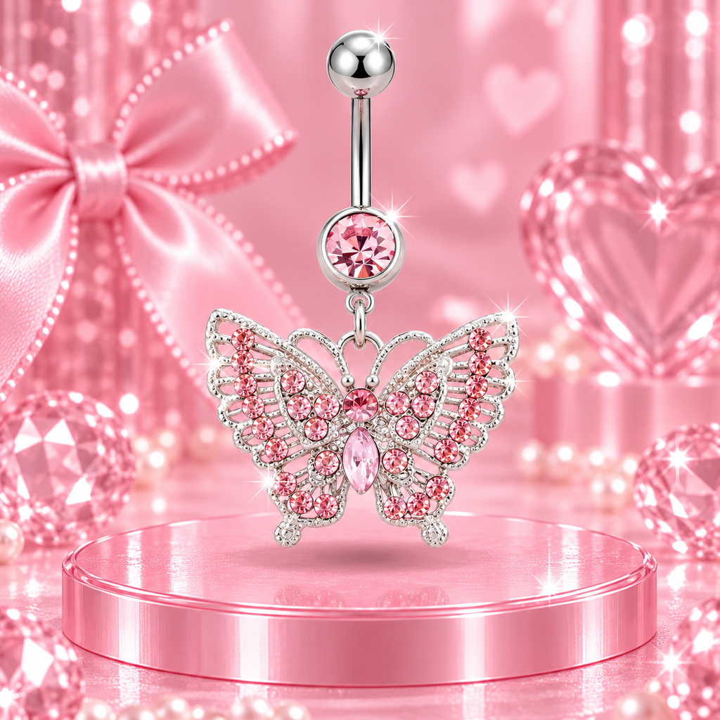 Pink Butterfly Belly Ring
