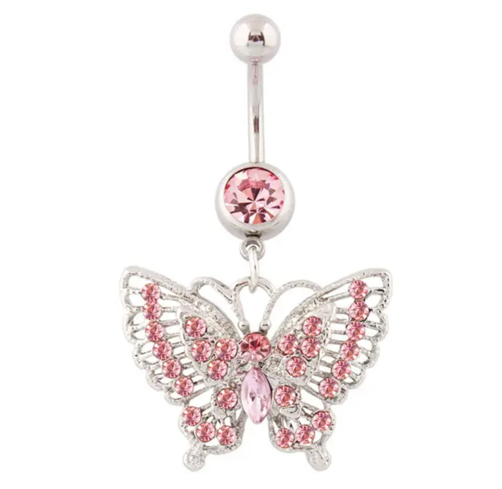 Pink Butterfly Belly Ring