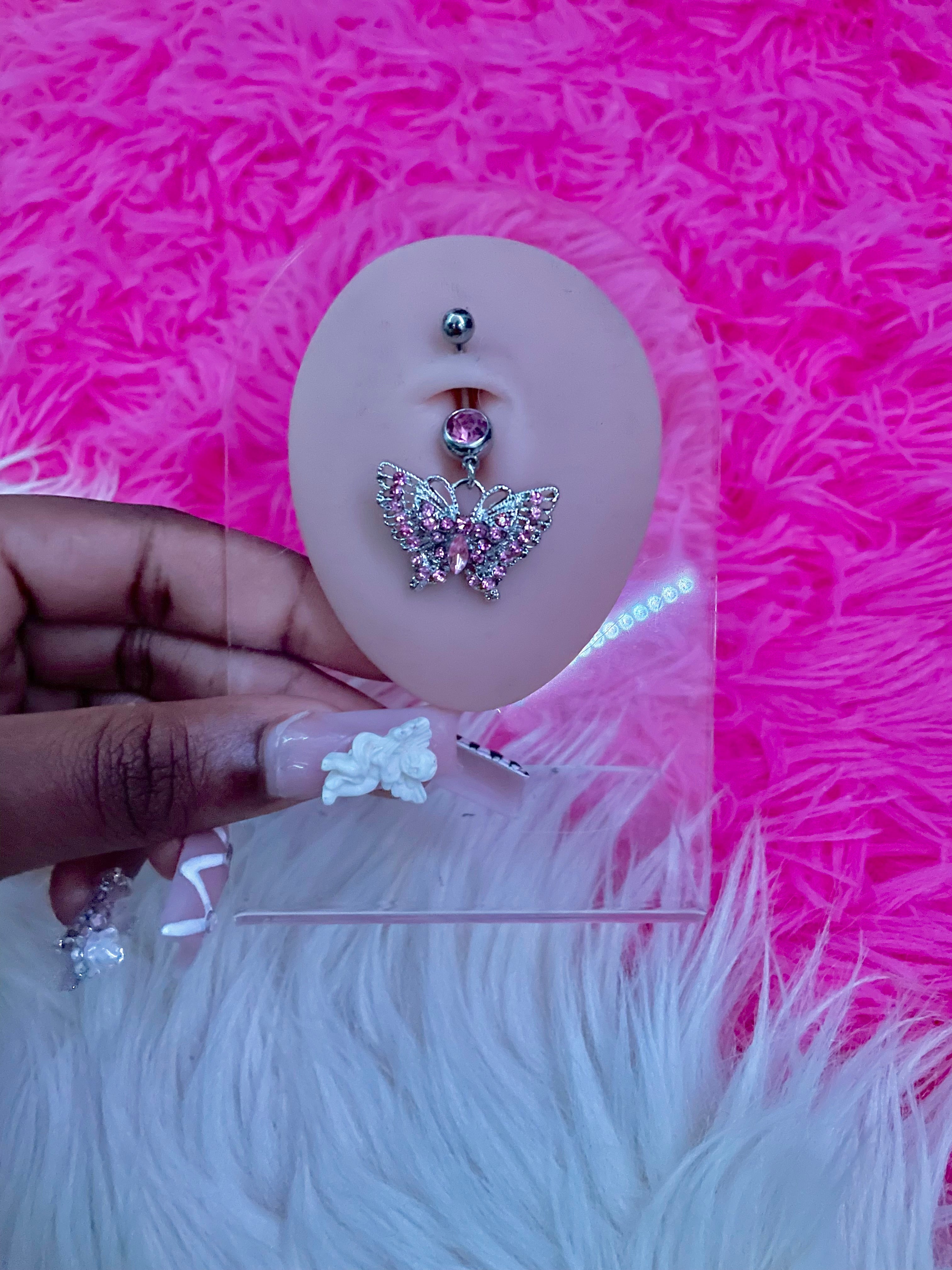 Pink Butterfly Belly Ring
