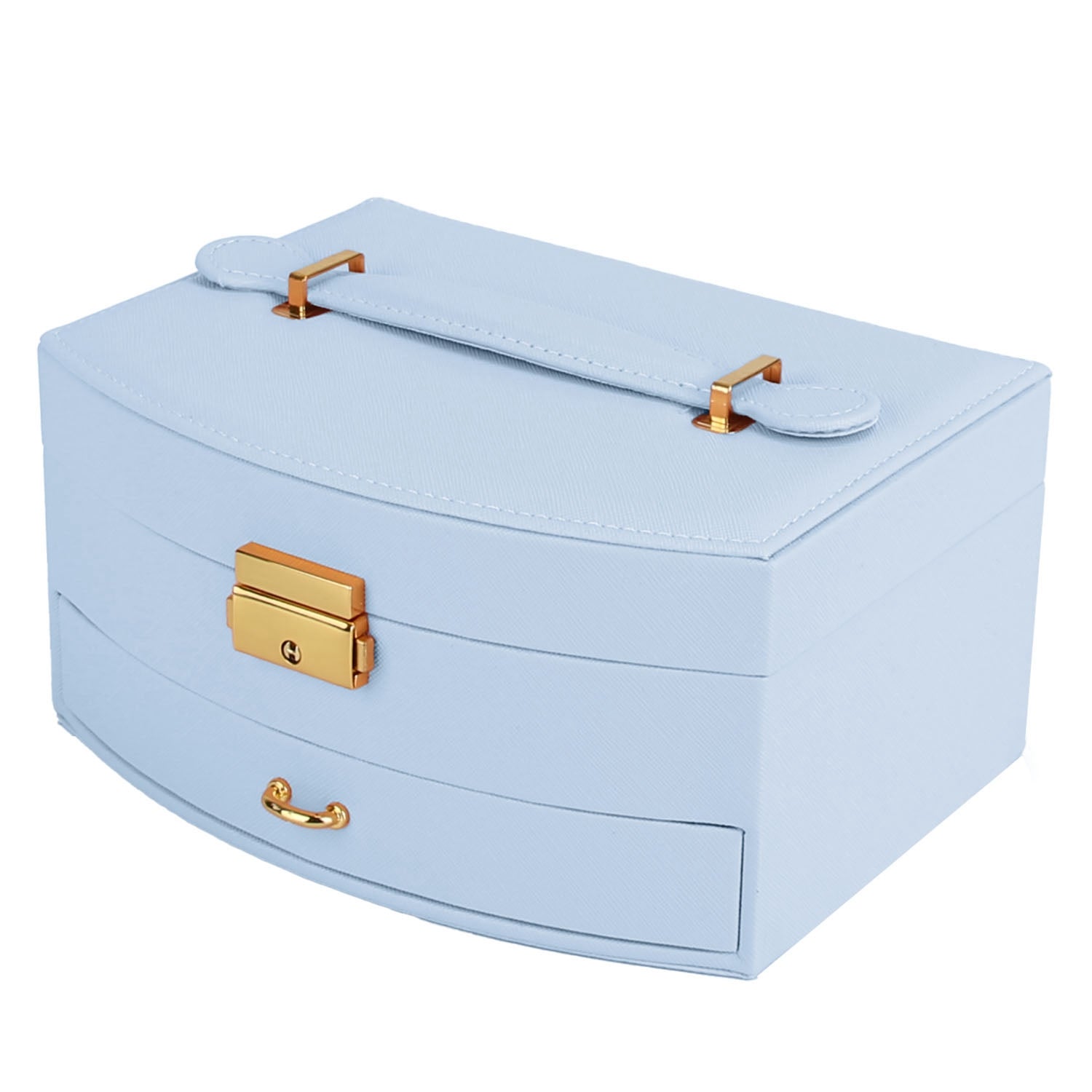 2-Layer Lockable Jewelry Box with Travel Handle