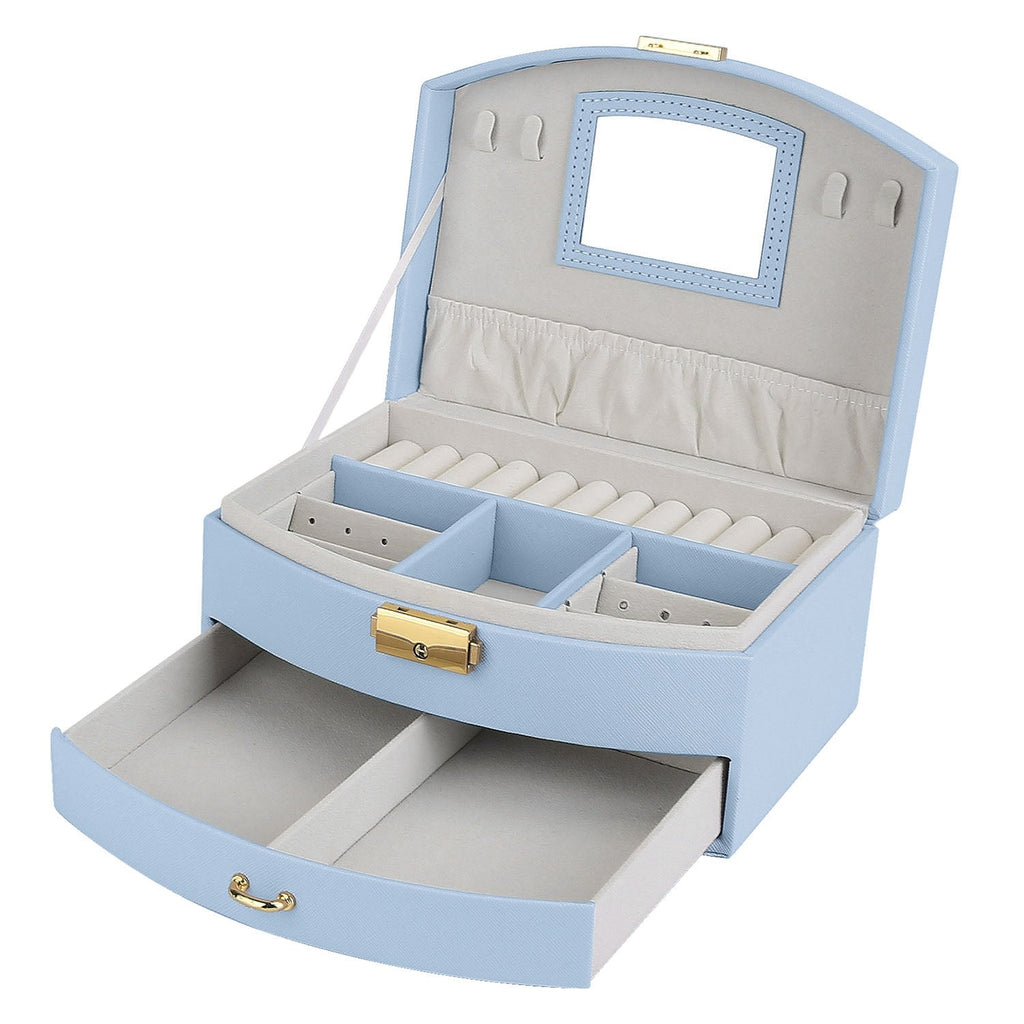 2-Layer Lockable Jewelry Box with Travel Handle