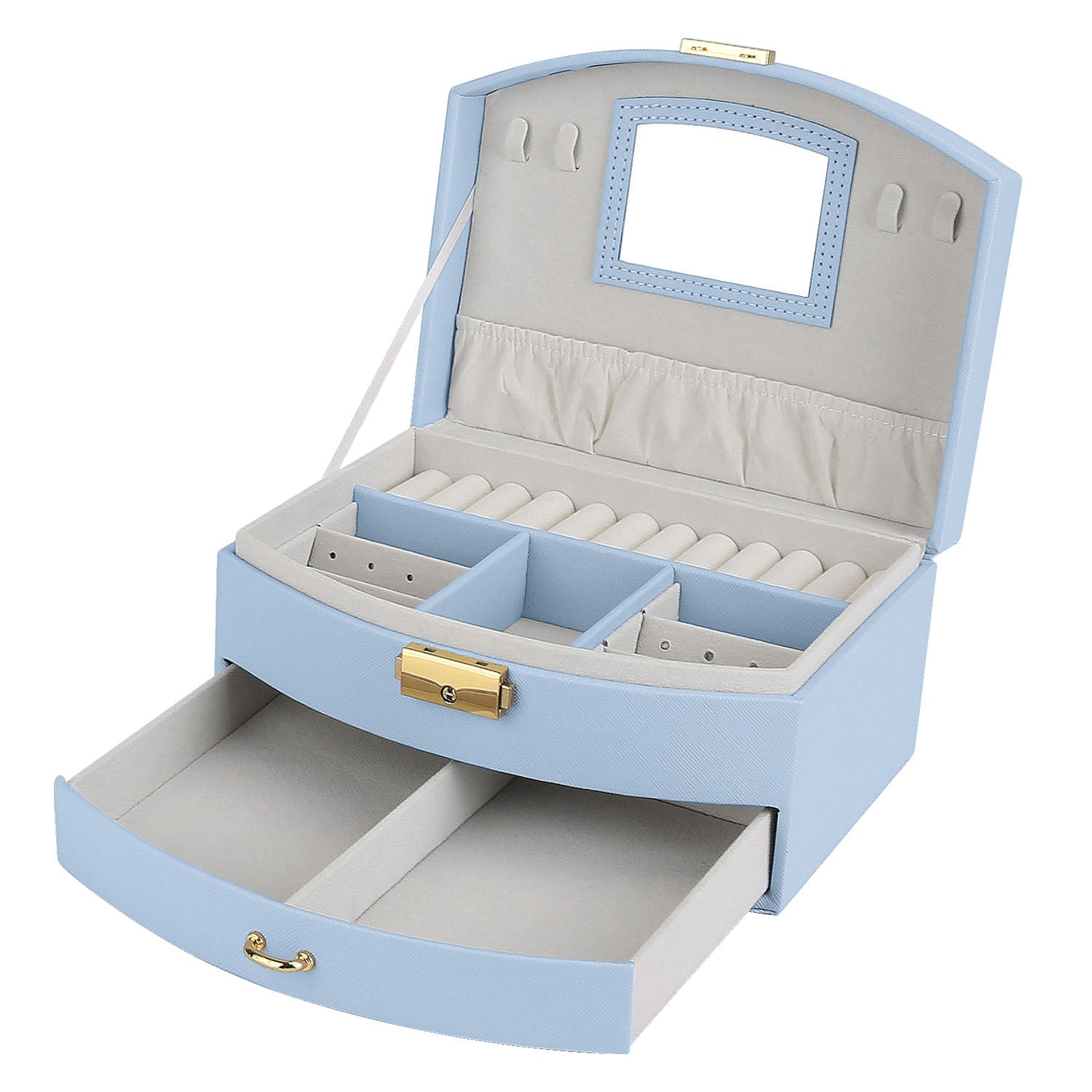 2-Layer Lockable Jewelry Box with Travel Handle