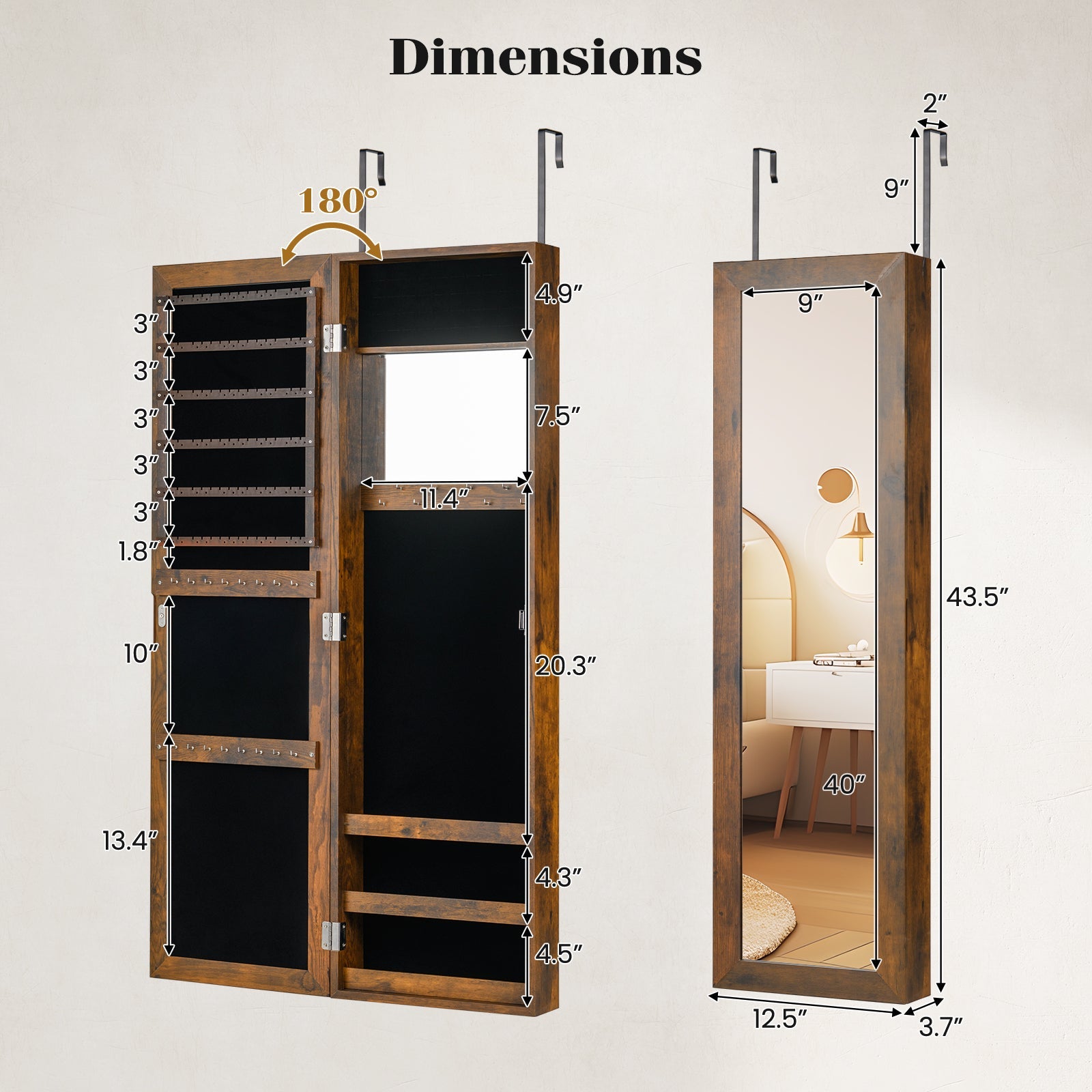 Jewelry Cabinet Wall or Door Mounted Jewelry Armoire Modern Hanging Jewelry Organizer