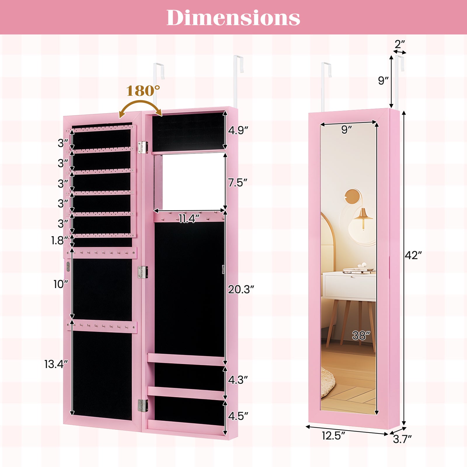 Jewelry Cabinet Wall or Door Mounted Jewelry Armoire Modern Hanging Jewelry Organizer