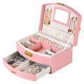 2-Layer Lockable Jewelry Box with Travel Handle