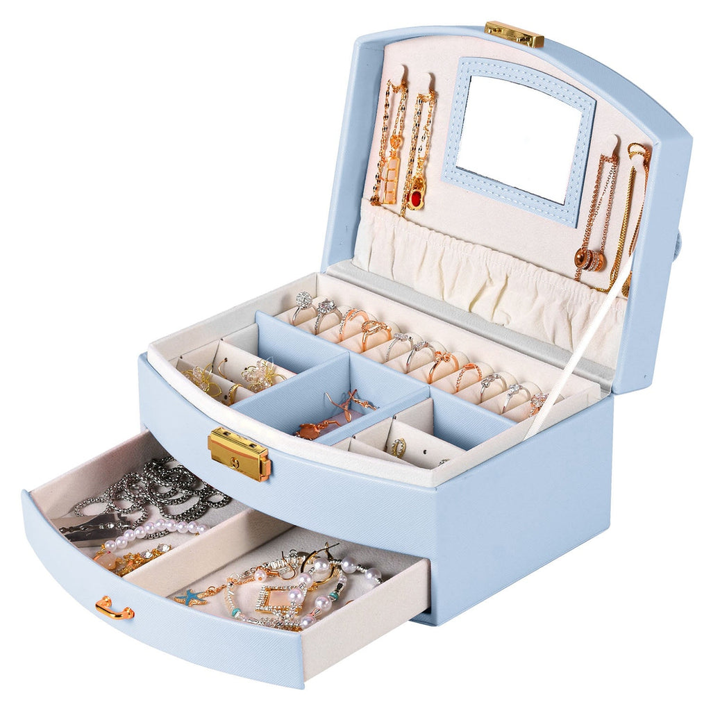 2-Layer Lockable Jewelry Box with Travel Handle