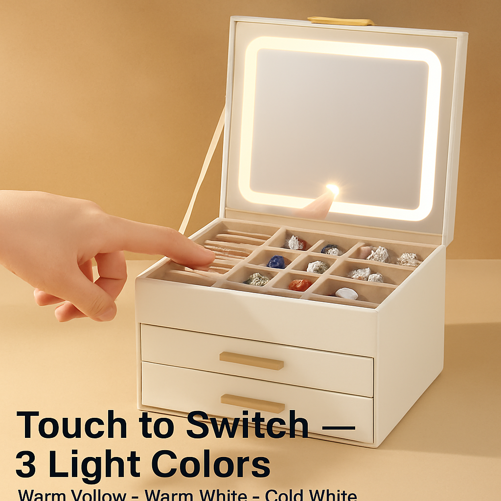 Jewelry Box with LED Mirror Organizer for Accessories