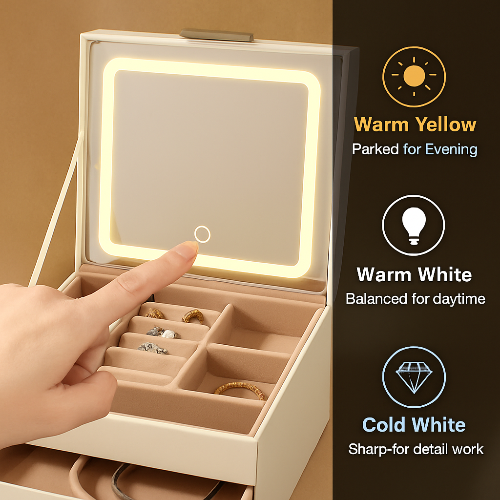 Jewelry Box with LED Mirror Organizer for Accessories