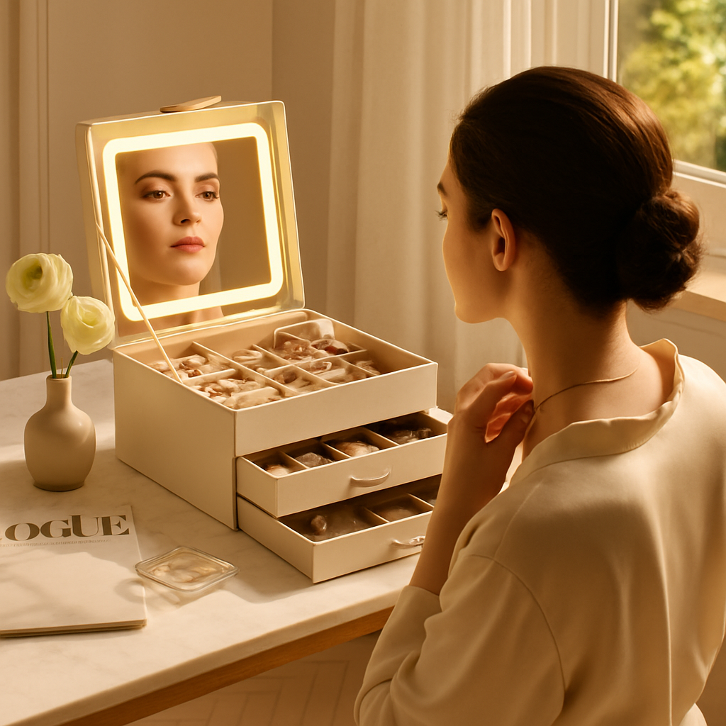 Jewelry Box with LED Mirror Organizer for Accessories
